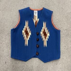 Vintage Ortega’s 100% All Wool vest Hand Woven Chimayo Blue Size Medium